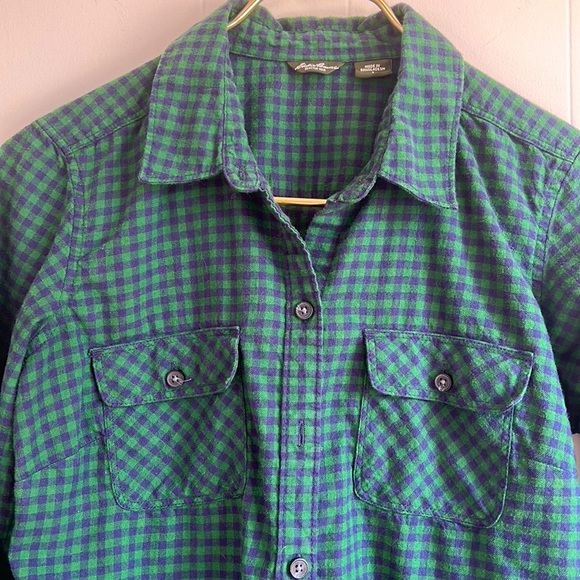 Eddie Bauer Flannel Green & Blue Gingham Women’s Size Small - Picture 2 of 14